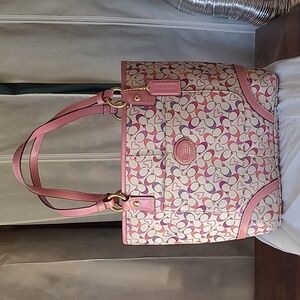 Coach pink and purple with hearts - Heritage Tote